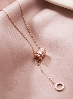 925纯银镶钻小蛮腰链条流苏圆环项链女轻奢高级感精致锁骨链7936T