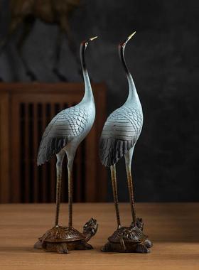 黄铜龟鹤延年仙鹤摆件家居v客厅玄关酒柜办公室桌面手工艺术品礼