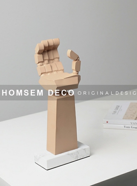 现代书房创意机械手造型收纳架样板间民宿酒店装饰摆件大理石底座