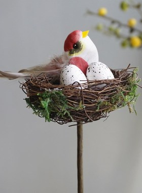 田园森系天然手工制小鸟窝鸟巢装饰麻雀鸟蛋羽毛庭院花园布置