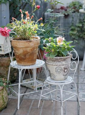 白色铁艺做旧花架椅子凳子大小号