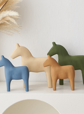 北欧风文艺木马摆件创意客厅玄关电视柜酒柜家居软装W饰品现代简