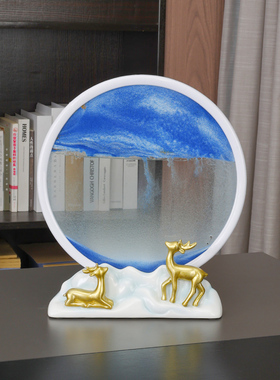 新中式流沙画g鹿摆件客厅电视柜酒柜书柜装饰品摆设乔迁新居礼物