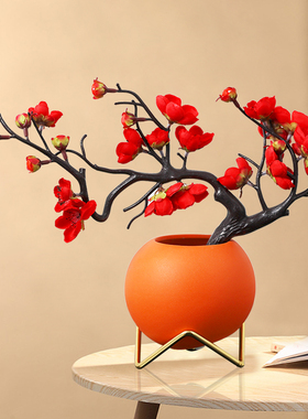仿真梅花盆栽摆件家居客厅玄关边几盆景腊梅干花装饰花卉室内摆设