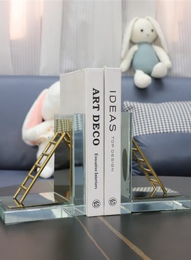 现代简约梯形水晶书挡书立摆件电视柜样板间客厅玄关家居软装饰品