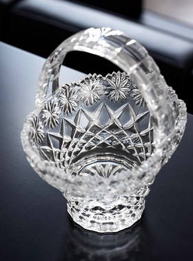 捷克进口水晶玻璃花瓶透明田园插花欧式庭院客厅宽口花篮现代简约