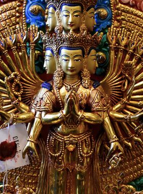 千手观音 尼泊尔纯铜鎏金密宗 千手千眼观音菩萨15寸铜像