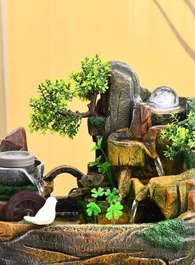 土宫中式c创意假山流水招财摆件办公室家居桌面装饰开业乔迁礼物