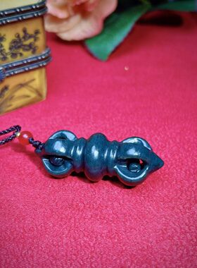 B012泓石斋和田玉青墨玉金刚杵青玉镂空雕刻吊坠挂件