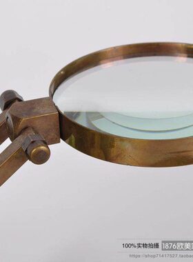 进口黄铜实木手工复古台式放大镜欧式样板间办公室桌面装饰摆件