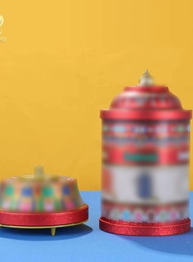 藏式电动转轮摆件家用合金彩绘转经简桌面玄N关禅意金转筒藏族摆