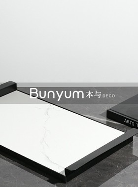 简约现代金属大理石几何家居书房摆件酒I店售楼处样板房间软装饰