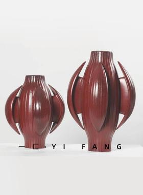 一匚 新中式创意几何体复古红陶瓷插花器 客厅酒店家居茶室装饰品
