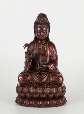 纯黄铜观音佛像摆件家居客厅装饰品铜观音菩萨工艺品中式莲花观音
