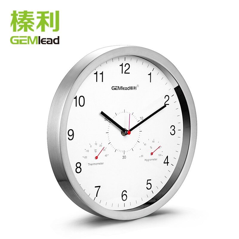 榛利静音温湿度挂钟 不锈钢外壳 挂表办公时钟表 创意温度湿度计,淘宝优惠券,粉丝福利购,淘宝优惠卷