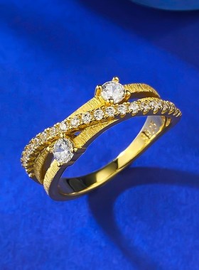 珠宝 直播新款S92r5银三圈环绕拉丝排戒戒指环 时尚百搭气质款