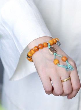 藏饰牦牛骨桶珠手链文玩扎基拉姆骨头F吊牌手串民族风饰品女男