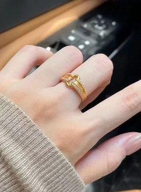 珠宝 中古拉m丝元宝O字扣戒指S925银时尚百搭高级感指环直播