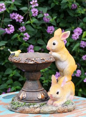 花园可爱小兔子太阳能发光摆件 户外庭院引路夜灯装饰 草坪布景