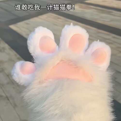 猫爪手套毛绒加厚保暖手套可爱猫爪肉垫会吱吱叫cosplay漫展道具 - 图1