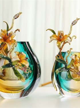 珐琅彩琉璃花瓶摆件客厅电视柜酒柜玄关高档插花装饰乔迁新居礼品