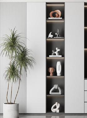 抽象艺术电视墙奶咖色雕塑摆件酒柜样板房间侘寂风装饰品组合套装