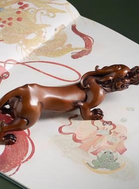 紫铜貔貅摆件镇纸笔架瑞兽螭龙车载铜工艺品客厅红酒架家居饰品