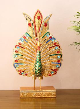泰国孔雀摆件木雕玄关装饰品创意家居饰品摆设东南亚软装工艺品