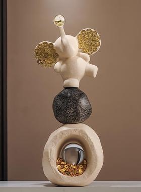 石来运转招财大象摆件玄关电视柜高级感办公室客厅装饰品乔迁礼物