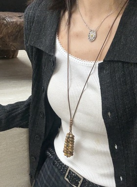 小众手工制作天然石串珠流苏项链女高级感百搭时尚长款毛衣链配饰