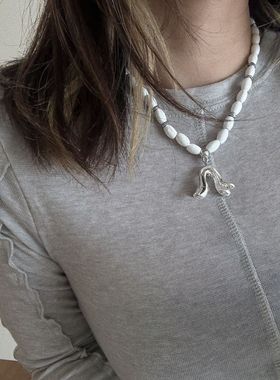 博主同款白色木珠播种项链花苞吊坠韩系个性百搭时尚高级感锁骨链