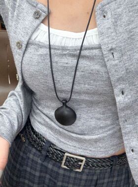 新中式水壶吊坠项链女款黑色长款挂绳毛衣链古风禅意复古挂脖配饰