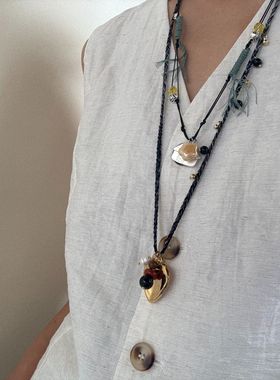 金色爱心编织绳项链女小众设计感锁骨链高级感时尚百搭气质毛衣链