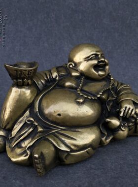 仿古做旧纯铜弥勒佛汽车摆件保平安笑佛卧佛车载招财居室摆设