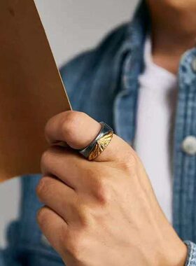 复古【日照金山】戒指男士个性百搭银包金开口食指环中指婚戒结婚