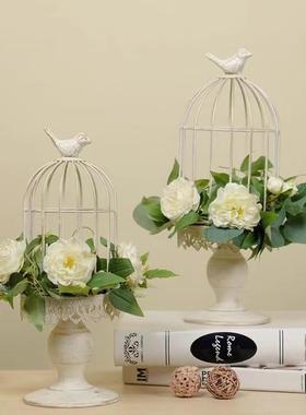 法式复古做旧鸟笼铁艺摆件园艺装饰烛台桌面橱窗烛光浪漫婚庆道具