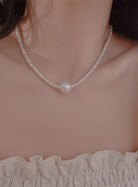 抖音轻奢碎银锁骨链女小众设计感2023年新款百搭锁W吊坠项链个性