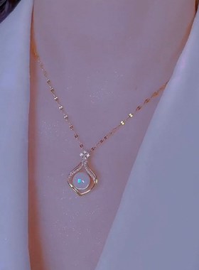 新款气质优雅人鱼姬项链女高级感轻奢钛钢吊P坠冷淡风锁骨链颈链