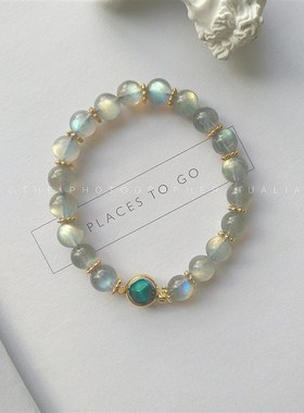 守护天然手链彩光灰月光石小w众设计水晶14金清新网红闺蜜手链女