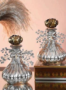 进口复古香水瓶摆件黄铜配玻璃高档样板间桌面装饰结婚礼物欧法式