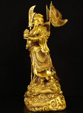 黄铜关公摆件客厅九龙关公铜像武财神关公像商铺家用供奉神像大号
