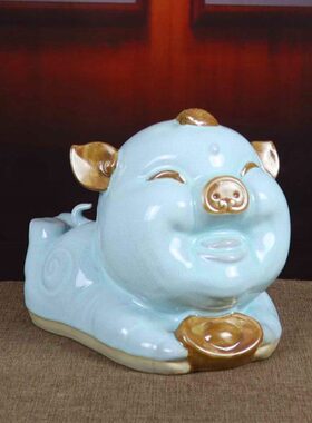 河南禹州钧瓷花瓶创意生日礼物陶瓷器摆件白卡通招财生肖猪存钱罐