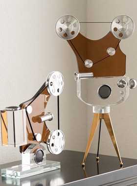 轻奢复古怀旧电影放映机水晶摆件客厅样板间酒店会所民宿软装饰品