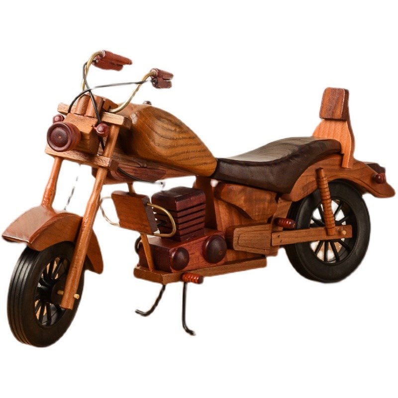 复古木质哈雷摩托车摆件创意家居书房办公室桌面模型装饰工艺品 - 图3