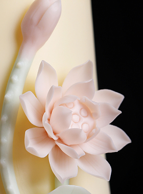 东方泥土陶瓷手捏莲花荷花笔筒摆件办公室书房桌面书架装饰工艺品