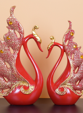 欧式现代轻奢电视柜天鹅装饰品客厅桌面玄关结婚送礼