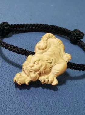 黑檀木十二生肖虎手链绳饰品红木紫檀虎挂件男女桃木首饰礼物