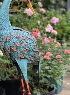 里洛家居蓝色铁质孔雀摆件铁艺庭院园艺装饰别墅花园阳台动物园景