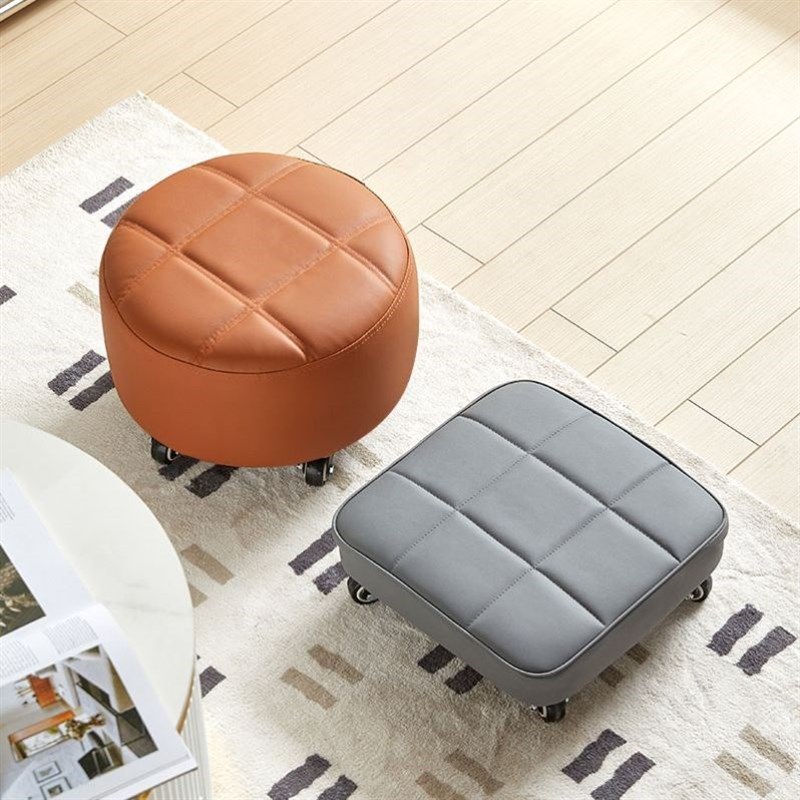 换鞋凳家用现代简约板凳皮革带轮子创意圆凳矮凳客厅儿童凳小凳子 - 图1
