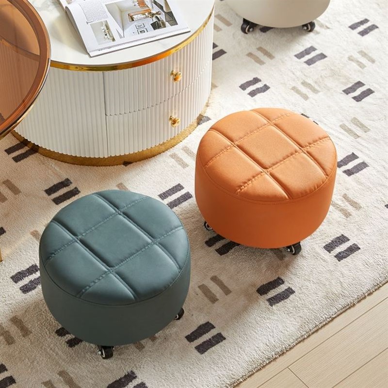 换鞋凳家用现代简约板凳皮革带轮子创意圆凳矮凳客厅儿童凳小凳子 - 图2